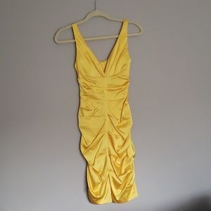 Cache Yellow Satin Bodycon Cocktail Dress